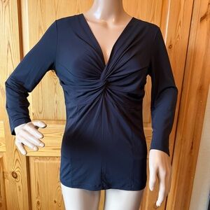 Y2K Les Copains Italy Stretch Top Size 42 US 6 Twisted Front V Neck Black